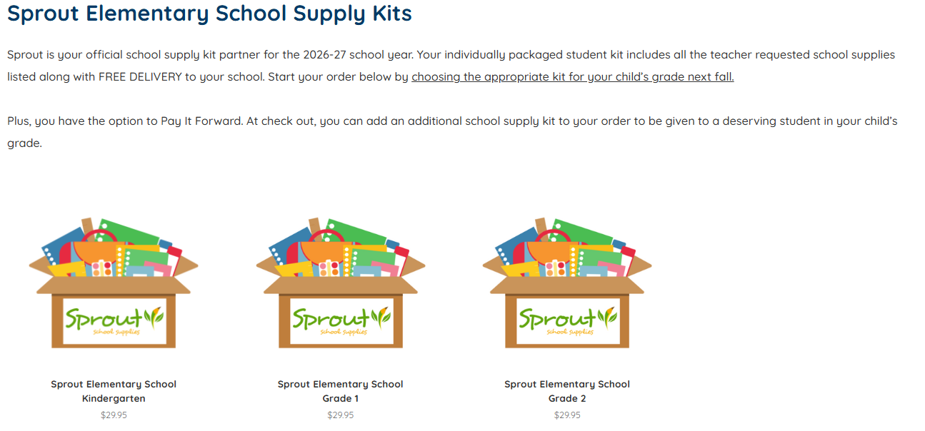 Sprout School Supply Sales Page
